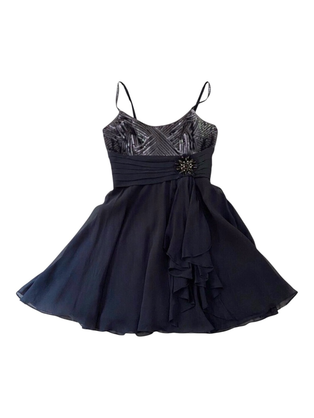 Bcbgmaxazria mini cocktail chiffon dress sequin crystal jewelry embellishments 0